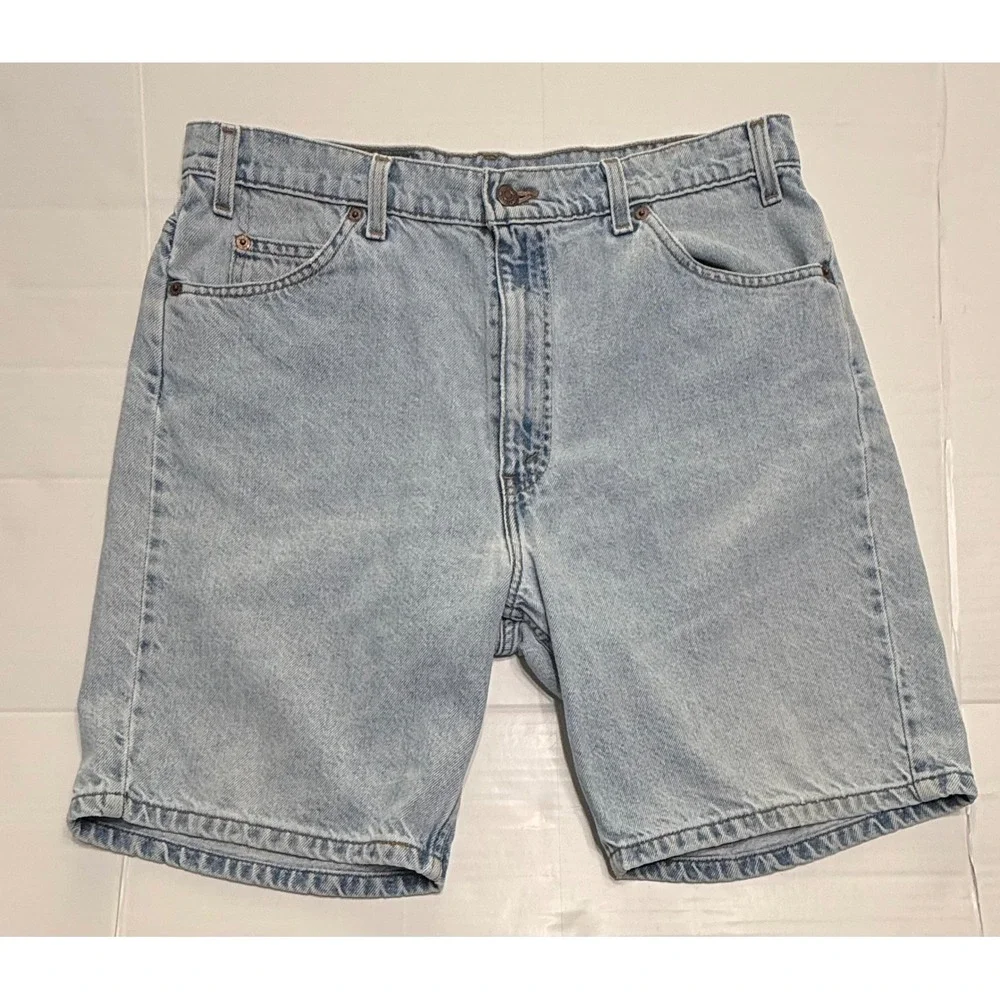 Vintage Levis 505 Orange Tab Denim Shorts Mens 36 Light Wash Regular Fit 90s